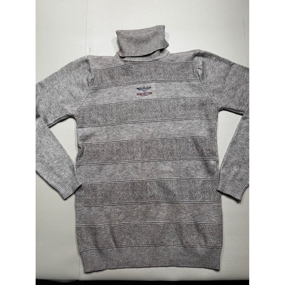 Plein Sport Equipment Mens Striped Textured Turtleneck Sweater Logo Crest